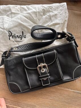 Pringle Black Shoulder Bag with White Contrast Stitching
